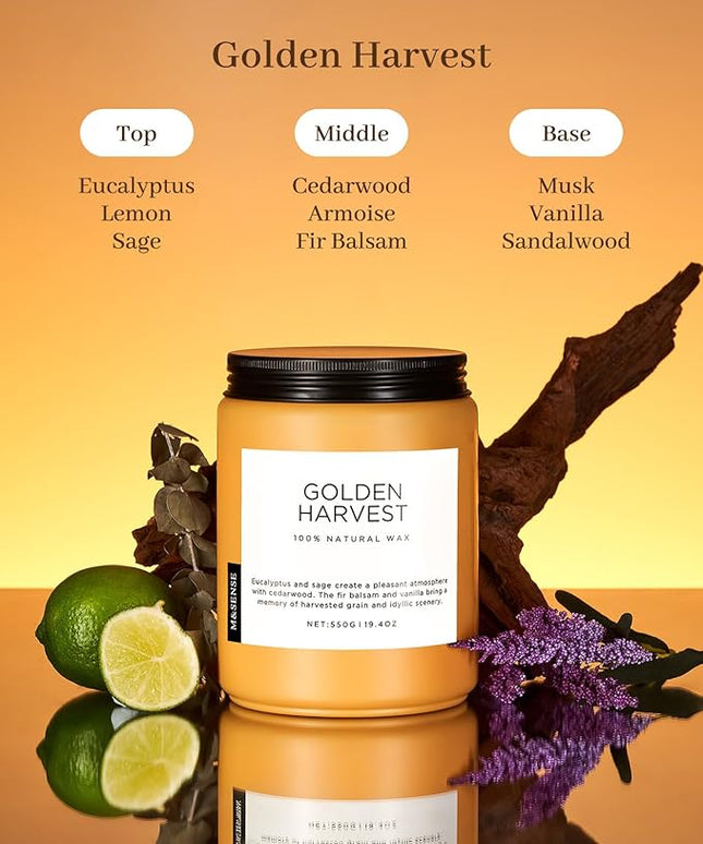 M&SENSE Fall Harvest Scented Candles, 19.4oz 110 Hours Large Natural Soy Long Lasting Slow Burning 2 Wick Scented Candle for Relaxing Stress Relief & Holiday