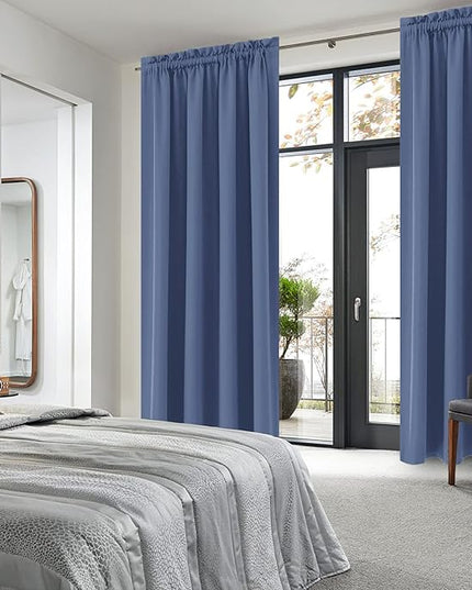 DWCN Blackout Curtains – Thermal Insulated, Energy Saving & Noise Reducing Bedroom and Living Room Curtains, Dusty Blue, W 52x L 84 Inch, Set of 2 Rod Pocket Curtain Panels