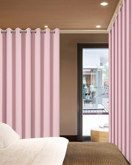 Yakamok Extra Wide Blackout Curtain for Sliding Glass Door, Grommet Thermal Insulated Room Divider Curtain 100W x 84L inch, Room Darkening Patio Curtain,8.3ft Wide x 7ft Tall, 1 Panel,Pink