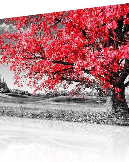 Canvas Wall Art For Living Room Office Wall Decor Bedroom Decor Black And White Landscape Wall Painting Red Tree Wall Pictures Canvas Art Prints Ready To Hang For Room Home Decoration 48 X 24