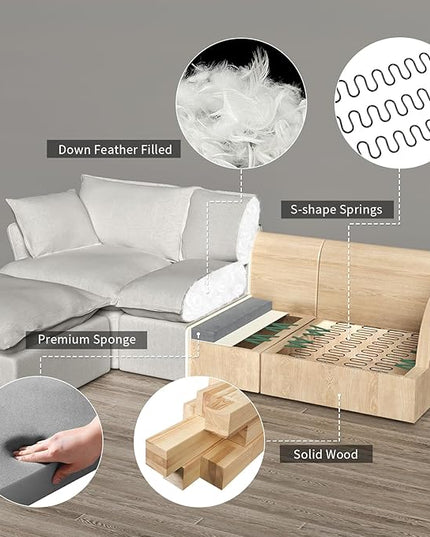 Cloud Sectional Sofa, V Shape Convertible Modular Couches, Down Fill Sectional Sofa,Detachable Couch Cushion Covers, 3 Seater Corner Sofa for Living Room,Grey