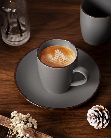 famiware Venus Coffee Mugs for 6, 14 oz Mug Set, Dringking Cup with Handle for Coffee, Tea, Cocoa, Milk, Dark Grey