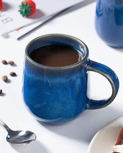 bestone Coffee Mugs Set of 4，15 oz Large Coffee Mugs, Ceramic Mugs with Handles,etc Coffee Mugs, Cups for Coffee Cereal Latte ，Microwave & Dishwasher safe，Dark Blue