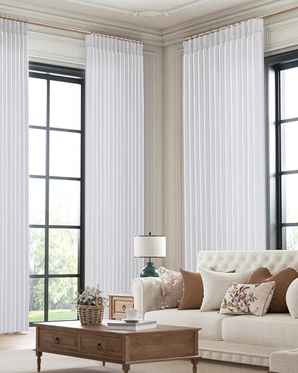 Pinch Pleated Memory Trained Shaped 104 Inches Extra Long White Linen Curtains for Living Room, Light Filtering Non See Through Drapes for Dining Room Bedroom Curtain Panels Back Tab Top 8-2/3 FT
