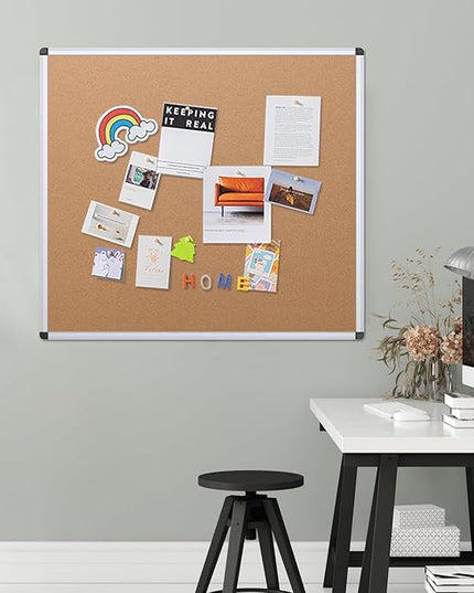 VIZ-PRO Cork Bulletin Board, 48 X 48 Inches, Wall-Mounted Corkboard with Silver Aluminium Frame for School, Office, and Home 4' X 4'