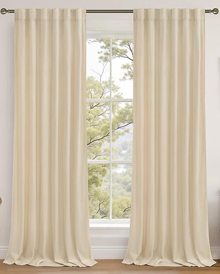 LAMIT Beige Velvet Curtains for Living Room 120 Inches Long, Elegant Thermal Insulated Panels Noise Reducing Back Tab and Rod Pocket Drapes for Bedroom, 2 Panels, 52 x 120 Inch