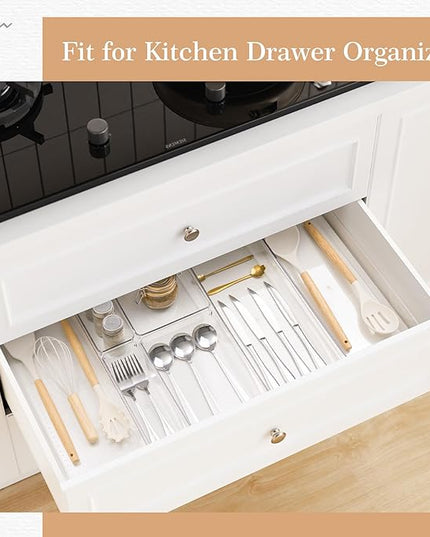 Criusia Drawer Organizer, 5-Size Versatile Bathroom and Vanity Organizer Trays, 20 Pack Clear Plastic Kitchen Drawer Organizers Set, Storage Bins for Makeup, Bathroom, Jewelries and Office
