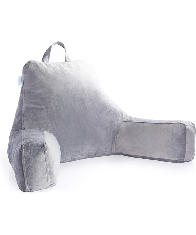 Linenspa Reading Pillow with Shredded Memory Foam- X-Large Size - Back Pillow for Sitting in Bed, Reading, Gaming, Watching TV – Bed Chair with Arms, Dorm Room Essentials, Stone