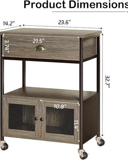 Catrimown Coffee Cart Station, Coffee Stand Station, Small Microwave Stand with Drawer, Movable Farmhouse Coffee Station Table on Wheels for Living Room, Entryway, Dining Room, Kitchen, Wash Grey