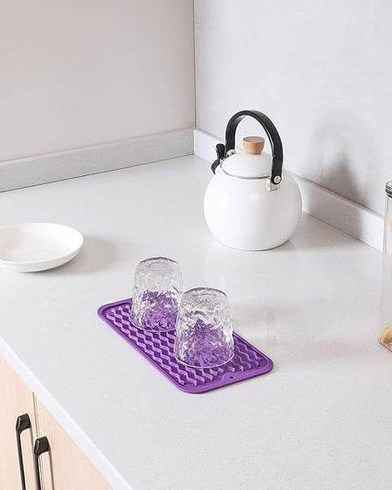 Silicone Dish Drying Mat for Multiple Usage,Easy clean,Eco-friendly,Heat-resistant Silicone Mat for Kitchen Counter or Sink,Refrigerator or Drawer Liner Purple S 12 inches x 6 inches