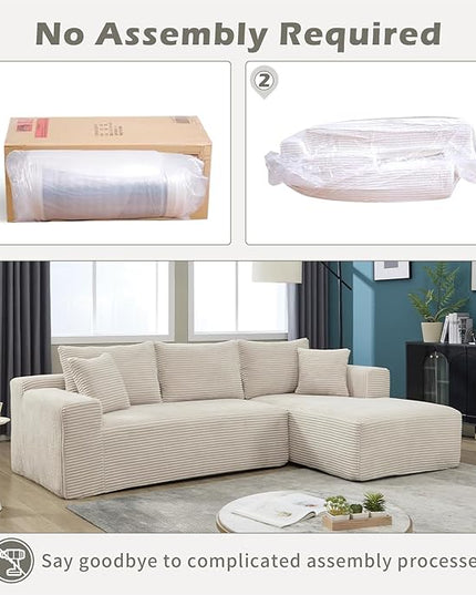 PELUMY 108.7" L-Shaped Modular Sectional Sofa with Oversized Chaise, Cloud Couch with Memory Foam, No Assembly Required Sleeper Sofa for Small Space Living Room, Apartment (Beige, Corduroy)