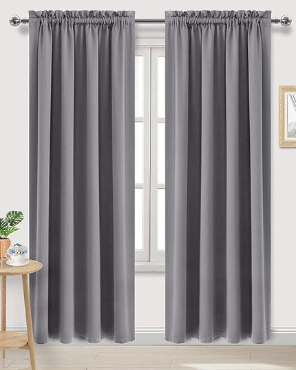 DWCN Blackout Curtains for Living Room Thermal Insulated, Energy Saving & Noise Reducing Bedroom Curtains, Grey, W 70x L 84 Inch, Set of 2 Rod Pocket Curtain Panels