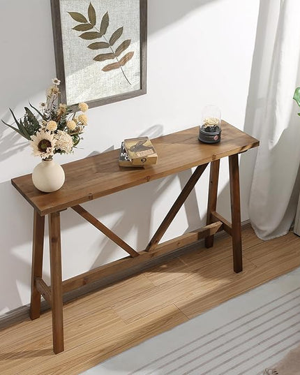 Wnutrees 43" Farmhouse Solid Wood Console Tables, Rustic Hallway Table, Solid Firwood Sofa Table for Entryway, Living Room, Easy Assembly, Natural