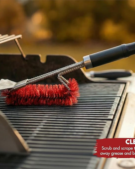 KITCHEN PERFECTION Nylon GrillSaver - Safe BBQ Grill Brush with Replaceable Cleaning Head -Heavy-Duty Grill Cleaner w/Scraper for Porcelain & Ceramic Grates, Includes Magnetic Hanger & Bottle Opener