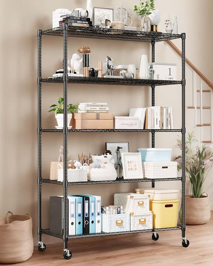 Himimi Storage Shelves 60"W Wire Shelving with Wheels 3250LBS Heavy Duty Metal Shelves for Storage, 5-Tier Adjustable Wire Rack Shelving Garage Shelving Kitchen Storage Shelves 24"Dx60"Wx82"H, Black