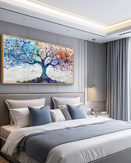 ERQINHUA Large Canvas Wall Art For Living Room Wood Framed Wall Decor For Bedroom Modern Office Decorations Colorful Wall Painting Tree Abstract Pictures Canvas Prints Artwork Home Decor 20x40 In