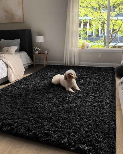 Ophanie 4x6 Charcoal Rugs for Bedroom, Fluffy Shaggy Soft Area Rug, Non-Slip Indoor Floor Carpet for Living Room, Kids Boys Teen Dorm Home Decor Aesthetic, Nursery