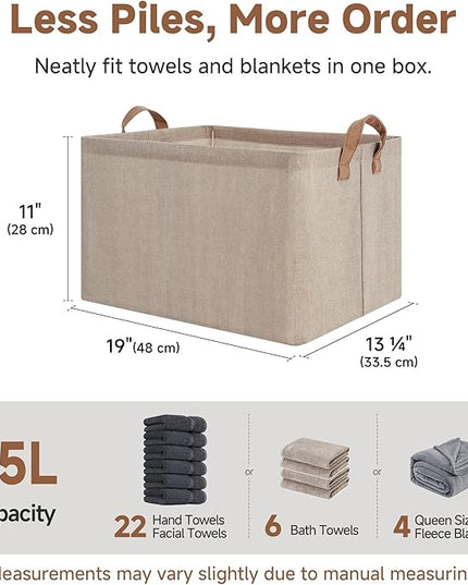 StorageWorks Storage Bins, Fabric Storage Bins for Shelves, Extra Large Storage Baskets with Metal Frame, Closet Baskets and Bins with Handles, Jumbo, Brown and Beige, 2-Pack