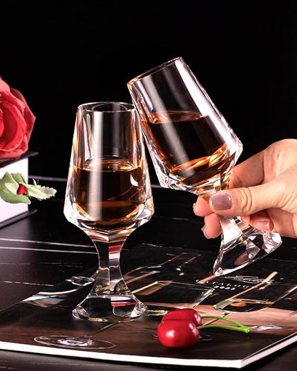 KAMMAK Crystal Snifter Glasses Set of 2 - Premium Handmade Stemmed Whiskey Glass for Brandy-2.37 Oz, Cognac & Bourbon, Elegant Etched Detailing, Luxury Barware for Tasting & Gifting