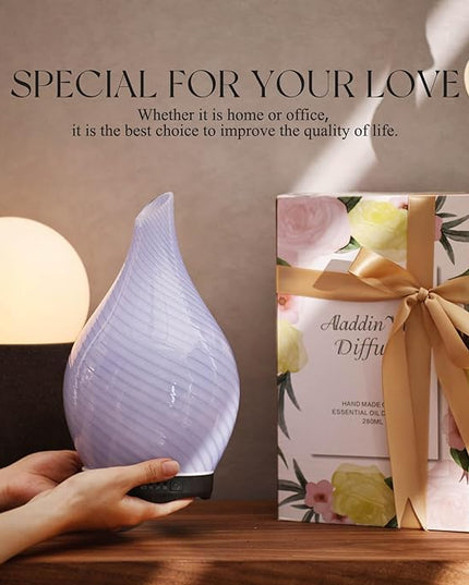 Porseme 280ml Essential Oil Diffuser Glass Color Changing Aroma Air Diffusers Aromatherapy Ultrasonic Cool Mist Humidifier 7 Running Hours Waterless Auto-Off for Sleeping, Yoga, Spa (Pure Purple)