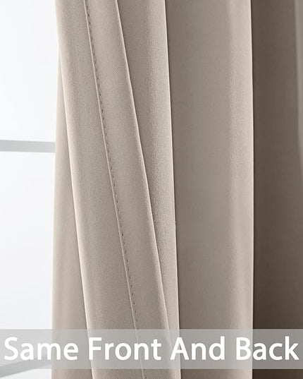 Yakamok Room Darkening Blackout Curtains Thermal Insulated Grommet Curtain Panels for Bedroom, 52W x 96L, Natural, 2 Panels