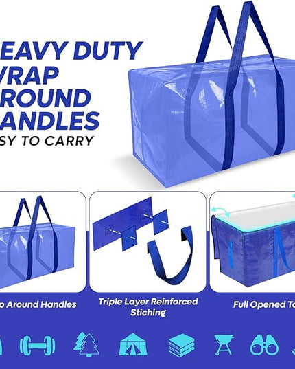 10 Pack Extra Large Moving Bags with Strong Zipper & Handles - Heavy Duty Clothes Storage Tote Bins - Moving Boxes for Space Saving, College Supplies