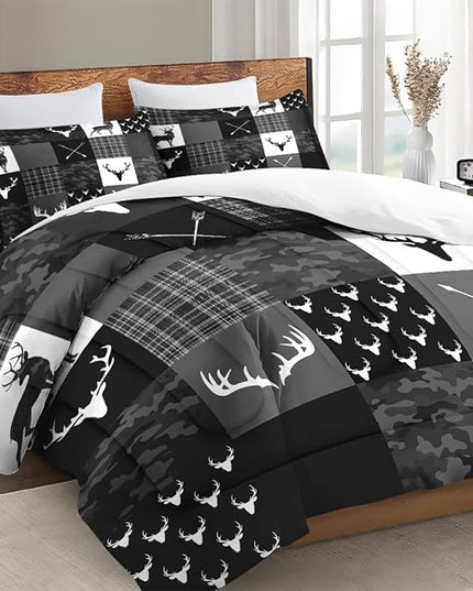 Full Size Comforter Set with 2 Pillowcases, Camouflage Camo Military 3 Pcs Bedding for Kids and Adults, Army Vintage Hunting Deer Soft Comforter Set for Bedroom Bed Decor