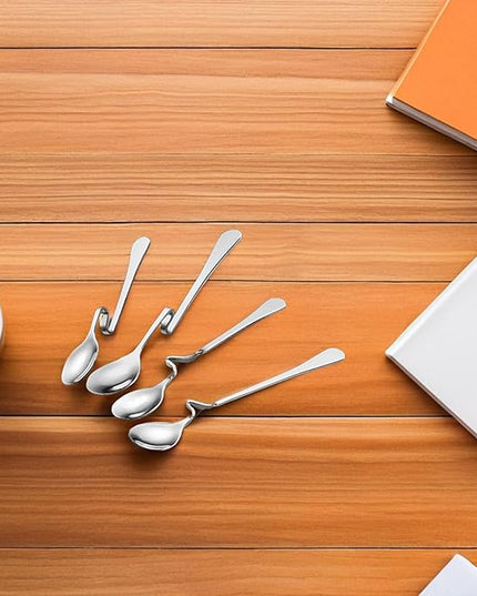 KICHOUSE 8pcs Stainless Steel Hanging Spoon: Curved Handle Coffee Stirrer Kitchen Serving Table Spoon For Bartending Home Office Bar Swizzle Mixing