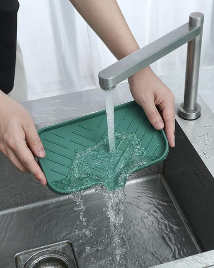 Silicone Bathroom Soap Dishes with Drain Spout-Bathroom and Kitchen Sink Organizer,Sponge Holder,Dish Soap Tray,Perfect for Dispenser,Scrubber,Bottle,Cup on Sink or Counter-Green 9.6"×5.3"