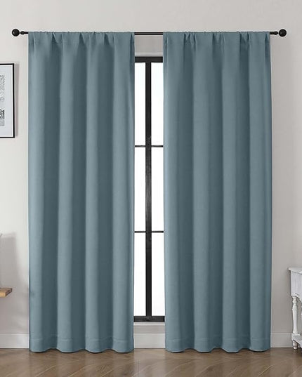 Gwine Stone Blue Blackout Curtains for Living Room 72 inches Long, Noise Reducing Room Darkening Window Treatment Curtains for Bedroom, Farmhouse Decor with Rod Pocket, Each 40" Wx72 L,2PCS