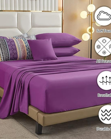 Cottolester Boho Comforter Set Full Size 8 Piece Bed in a Bag Bohemian Striped Bedding Quilt Set Purple Paisley Floral Comforter and Sheet Set,Soft Microfiber Complete Bedding Sets for All Season