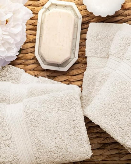 Superior Egyptian Cotton Pile Face Towel/Washcloth Set of 6, Ultra Soft Luxury Towels, Thick Plush Essentials, Absorbent Heavyweight, Guest Bath, Hotel, Spa, Home Bathroom, Shower Basics, Cream