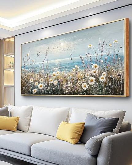 PHAOHUAXM Wall Decor For Living Room Wall Art For Bedroom Office Decorations Blue Ocean Paintings Flowers Watercolour Wall Pictures Canvas Artworks Home Decor Ready To Hang Wood Framed 20x40 In