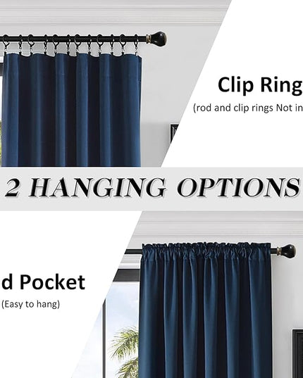 DONREN 96 Inches Long Floor Length Curtains - Dark Blue Blackout Curtains for Living Room - Rod Pocket Thermal Insulated Curtains for Bedroom (42 x 96 Inch,Set of 2 Panels)
