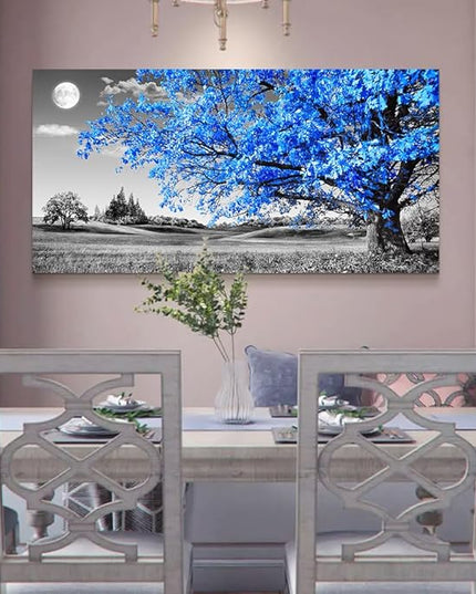 Wapluam Canvas Wall Art For Living Room Modern Wall Decor For Bedroom Black And White Wall Paintings Blue Tree Scenery Pictures Prints Artwork Office Decor Room Aesthetic Home Decor 20" X 40"
