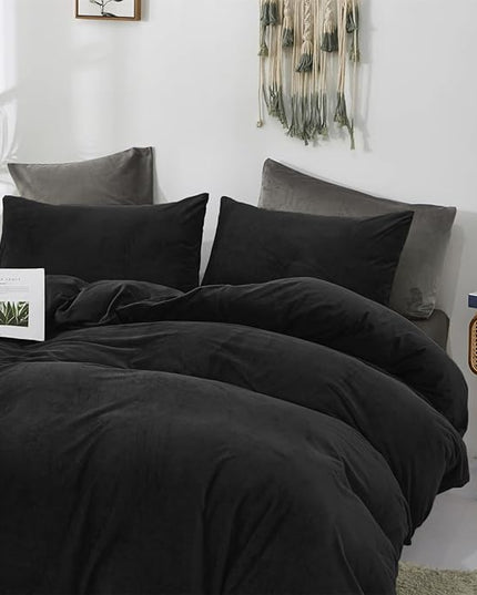 CLOTHKNOW Black Velvet Full Comforter Set, 3Pcs High Material Fluffy Bedding Comforter, Includes 1 Comforter & 2 Pillowcases, Best for Sleeping, Home Decor