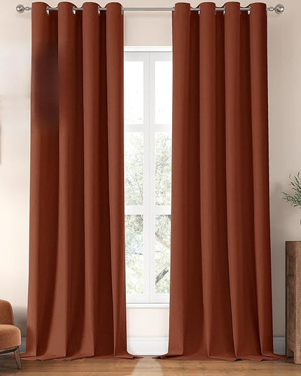 ChrisDowa 100% Blackout Terracotta Solid Curtains 96 Inches Long 2 Panels for Bedroom Living Room,Farmhouse Room Darkening Thermal Insulated Soundproof Grommet Top Window Treatment Drapes,52x96