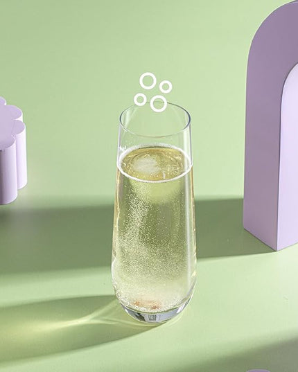 JoyJolt Milo Stemless Champagne Flutes Set of 8 Crystal Glasses. 9.5oz Prosecco Wine Flute, Mimosa Glasses, Cocktail Glass Set, Water Highball Glass, Bar Glassware