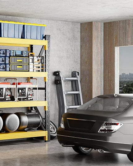 32" W Garage Shelving,4-Tier Heavy Duty Storage Shelves Unit with Adjustable Metal Shelf for Warehouse,Basement,Workshop,3000LBS,32" W x 20" D x 63" H,Black&Yellow