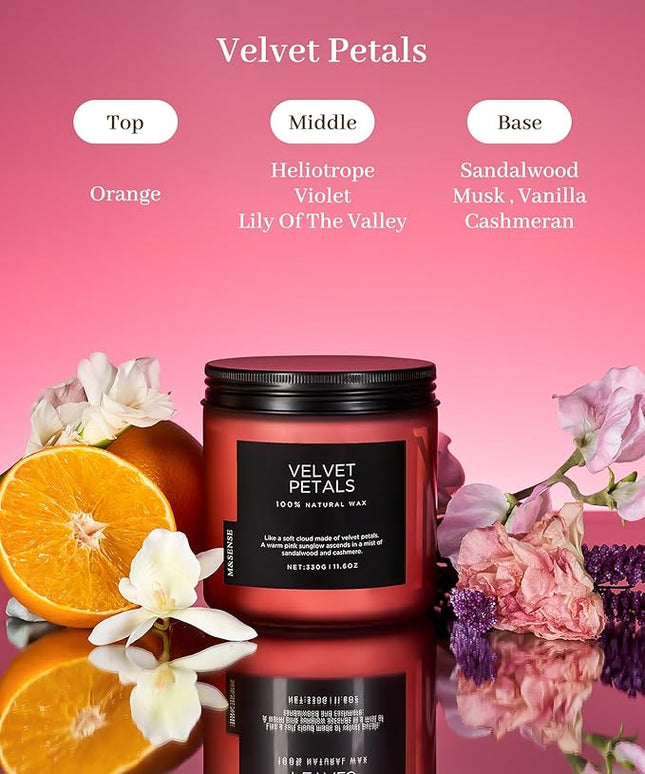 M&SENSE Sandalwood Floral Soy Candles for Home Scented, Organic Natural Soy Wax 11.6oz 70 Hour Long Lasting, Luxury Floral Scented Candle Gifts for Women