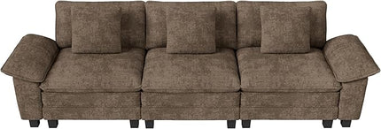 123" Cloud Modular Sectional Sofa, 3-Seater w/Deep Seat & Removable Arms, Plush Chenille for Living Room - Taupe