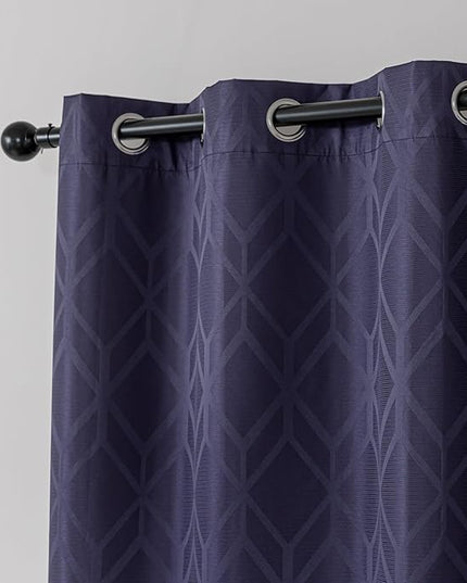 Amazon Basics Jacquard 2-Piece 100% Blackout Curtains, Living Room and Bedroom Drapes, Thermal Insulated Window Treatment, 42"x95", Dark Blue