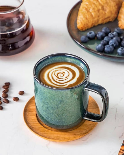 vancasso STARRY Coffee Mugs Set, 12 oz Ceramic Coffee Cups for Latte Hot Tea Cappuccino Cocoa Milk Stoneware Cups Set of 6, Dishwasher & Microwave Safe, Green