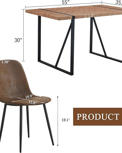 Dinner Table Set for 6, Modern 55'' Wood Dining Table with Fabric Dining Chairs Set of 6,Dining Room Sets for 6,Ideal for Dining Kitchen Room