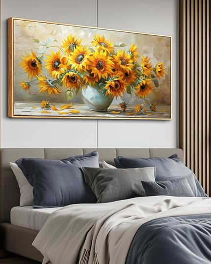 PHAOHUAXM Large Canvas Wall Decor For Living Room Dining Room Mural Vintage Print Yellow Flower Paintings Wood Framed Artwork For Farmhouse Kitchen Bedroom Corridor Home Decor Aesthetics 30x60 In