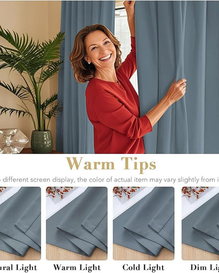 H.VERSAILTEX Blackout Curtains Thermal Insulated Window Treatment Panels Room Darkening Blackout Drapes for Living Room Back Tab/Rod Pocket Bedroom Draperies, 52 x 54 Inch, Stone Blue, 2 Panels