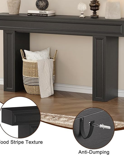 Rresyet 63 Inch Long Console Table, Sofa Table Behind Sofa, Wooden Entryway Table, Farmhouse Entryway Table for Entry, Hallway, Living Room (Black)