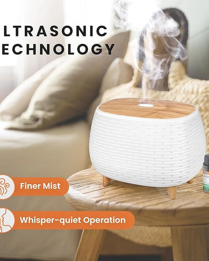 HOM Smart Aromatherapy Diffuser Set with 6 Essential Oils (10ml Each) - 400 ml Ultrasonic Essential Oil Diffuser with 7 Interchangeable LED Colors - Set Schedule and Customize Mood via Phone App