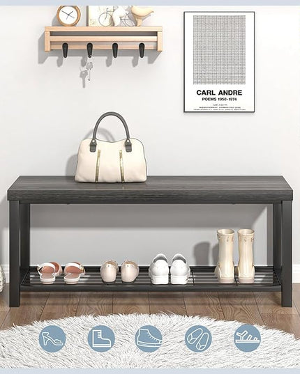 FOLUBAN Industrial Shoe Storage Bench for Entryway Hallway, Rustic Indoor Shoe Rack Bench Seat for Living Room Bedroom, 43.3 Inch Dark Gray