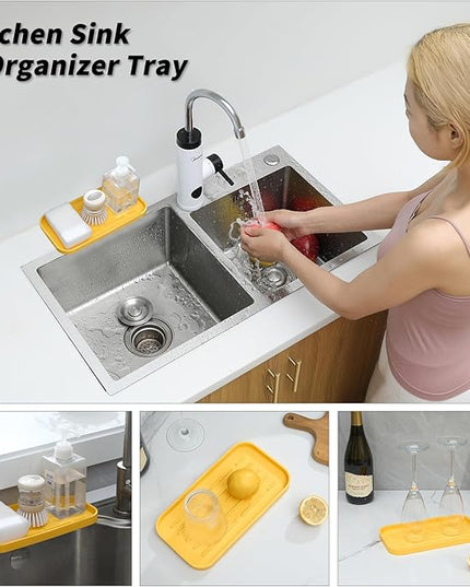 Silicone Kitchen Sink Organizer Tray for Multiple Usage,Easy Clean,Eco-Friendly Sponges Holder for Kitchen Bathroom Counter or Sink,Dish Soap Dispenser,Scrubber,Bottle,Cup Yellow 10”x 5.3”